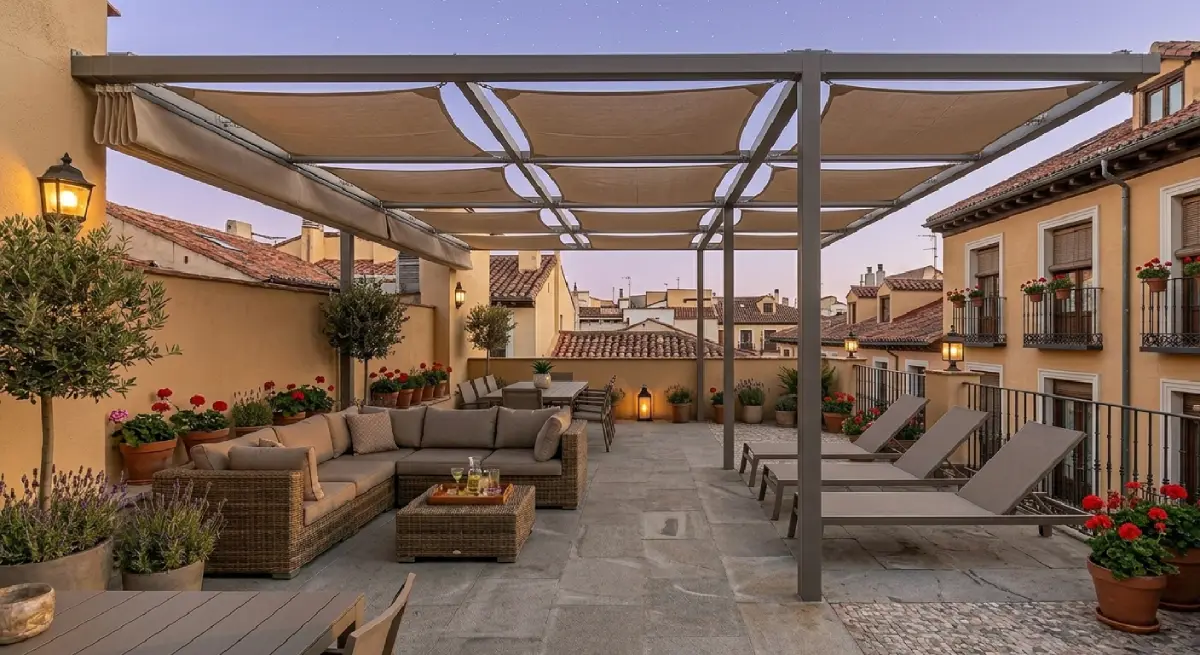 Pérgola de Lona tensada en terraza de Ático 