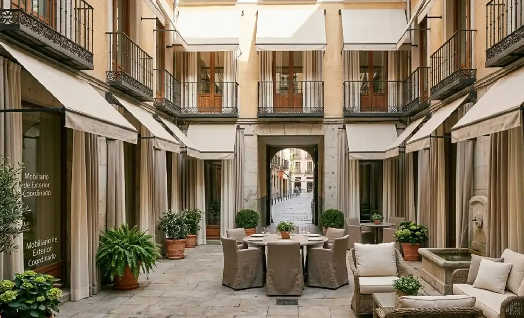 Toldos en patio interno de Madrid