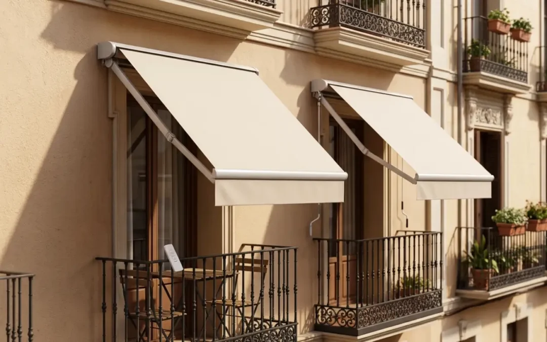 Toldos de brazos extensibles en fachada de edificio